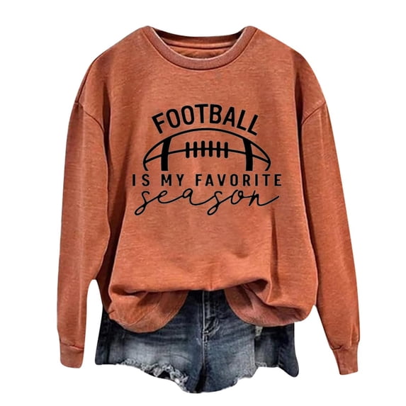ADSSDQ Game Day Sweatshirt for Women Casual Football Graphic Hoodies Oversized Long Sleeve Crewneck Pullover Trendy Fall Tops FB41-Orange S
