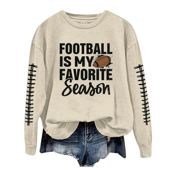 ADSSDQ Game Day Sweatshirts for Women Football Graphic Long Sleeve Shirts Casual Football Season Pullover Tops Oversized Crewneck Sweatshirt FB31-Khaki XL