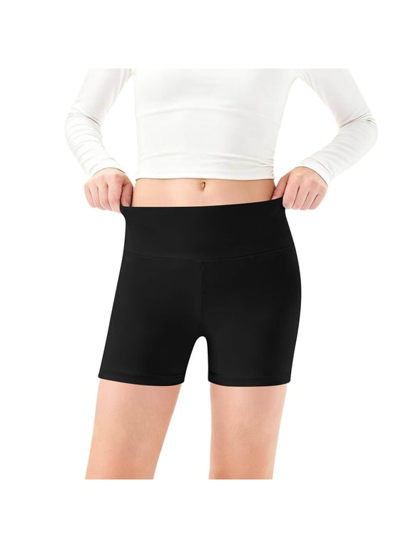 Girls Athletic Short for Kids High Waisted Yoga Dance Biker Shorts Comfy Gymnastics Shorts 5-13 Years Black 130