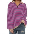 ADSSDQ Half Zip Pullover Women Striped Long Sleeve Shirts Drop Shoulder