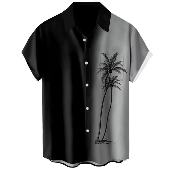 ADSSDQ Hawaiian Shirts for Men Loose Short Sleeve Mens Beach Shirts Resort Casual Shirts Black 4XL