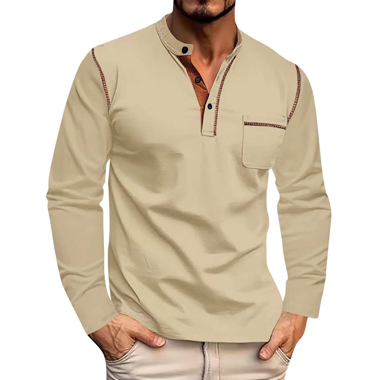 ADSSDQ Henley Shirts for Men Long Sleeve Classic Stretch Fashion Casual ...