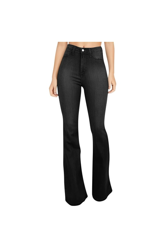 High Waisted Bell Bottom Jeans for Women Black Flare Jeans Retro Bootcut Jeans Stretch Wide Leg Denim Pants with Pockets Black 4XL