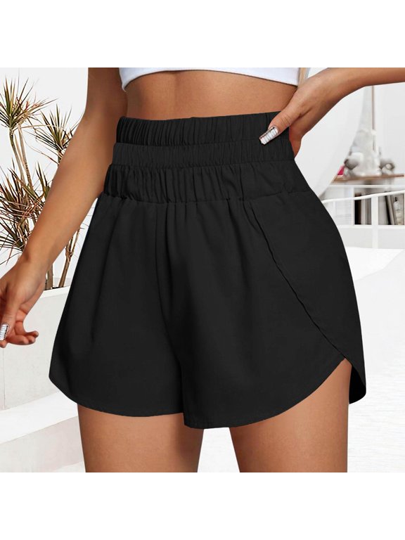 High Waisted Split Running Shorts for Women Comfy Liner for Workout Athletic Gym Track Quick Dry Black M