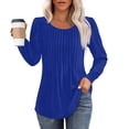 thumbnail image 1 of ADSSDQ Long Sleeve Blouses for Women Dressy Casual Pleated Shirts Fall Fashion Crew Neck Tunic Tops for Leggings Trendy Clothes Blue L, 1 of 4