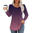 thumbnail image 1 of ADSSDQ Long Sleeve Blouses for Women Dressy Casual Pleated Shirts Fall Fashion Crew Neck Tunic Tops for Leggings Trendy Clothes Dark Purple 2XL, 1 of 5