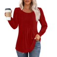 thumbnail image 1 of ADSSDQ Long Sleeve Blouses for Women Dressy Casual Pleated Shirts Fall Fashion Crew Neck Tunic Tops for Leggings Trendy Clothes Red XL, 1 of 4