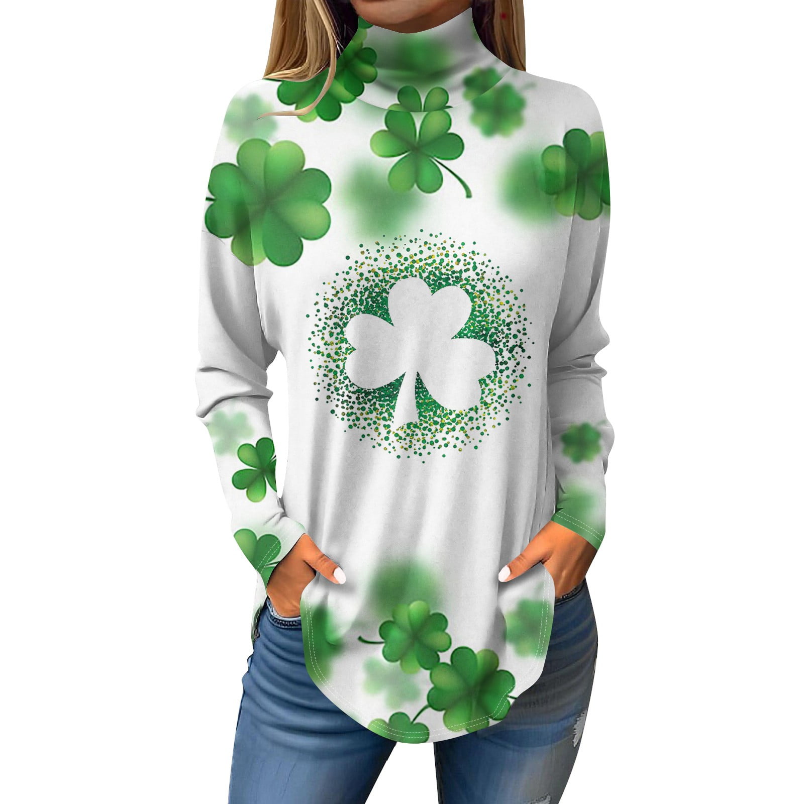 ALLTB Blessed Clover T-Shirt For Women - St. Patrick's Day Plaid Shamrock 3/4 Sleeve Raglan Baseball Tee