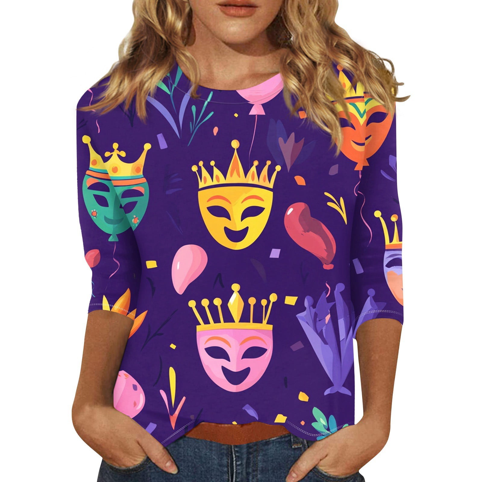 GERsome Women's Casual Crew Neck 3/4 Sleeve T-Shirts Floral Print Tops Basic Tees Blouses Loose Fit Pullover