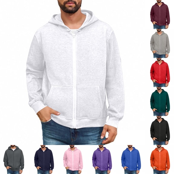 ADSSDQ Men'S Oversized Zip Up Hoodie Fleece Sweatshirts With Pockets Cotton Blend Sweatshirts,Fall Clothes Outfits,Full Zip Up Hoodie,Long Sleeve Winter Jackets,Relaxed Fit Coat White 2XL