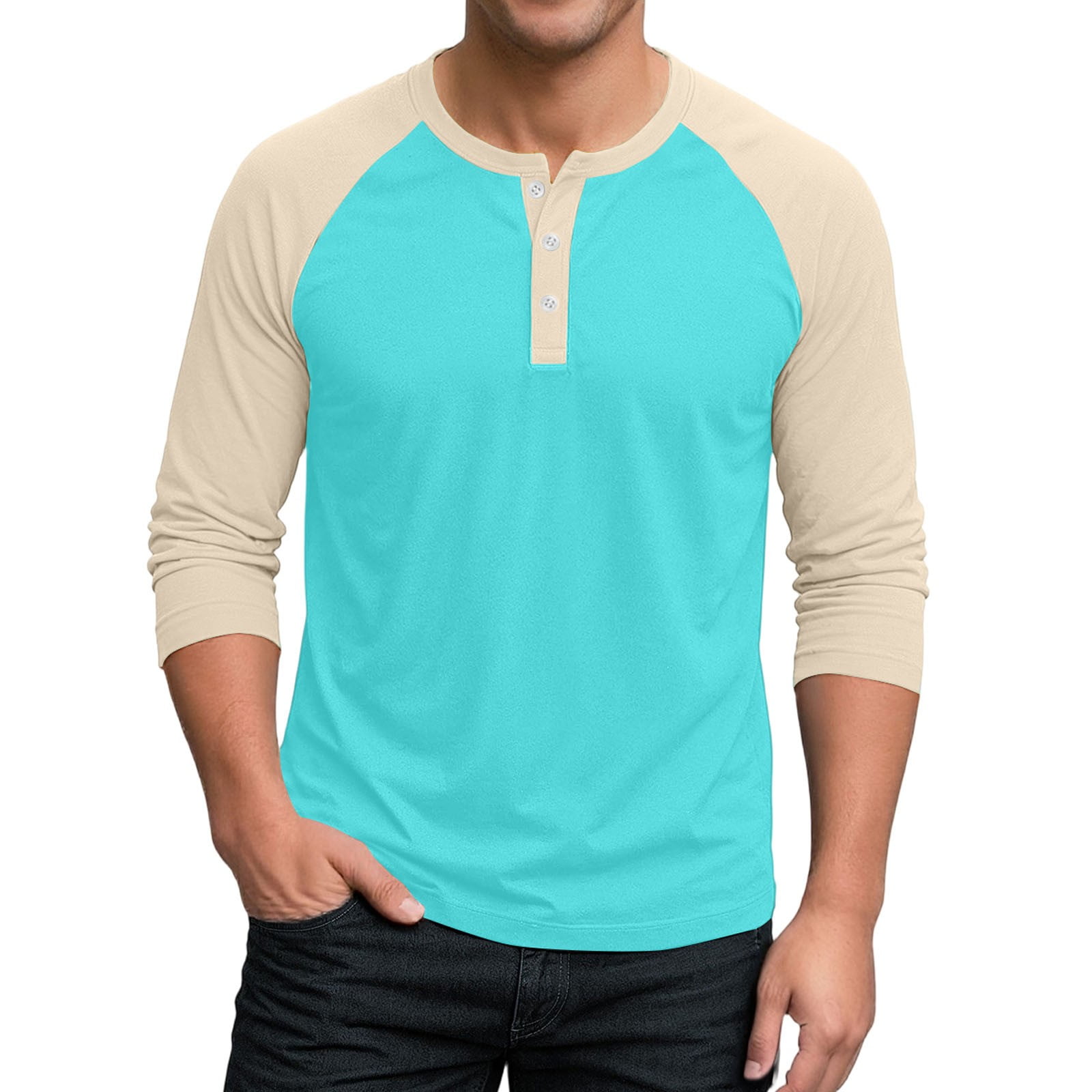 ADSSDQ Men's 3/4 Sleeve Baseball Raglan T-Shirts Summer Henley Shirts ...