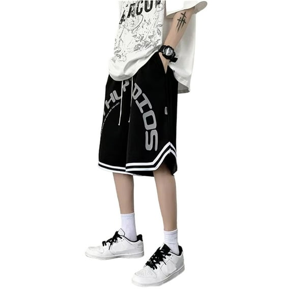 ADSSDQ Men's Basketball Shorts with Pockets Lightweight Quick Dry Shorts for Men Athletic Gym Black 2XL