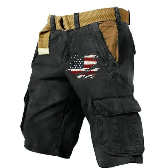 ADSSDQ Men's Cargo Shorts American Flag Short Pants Pariotic Multi-Pocket Short Outdoor Shorts with Zipper for Men Black L