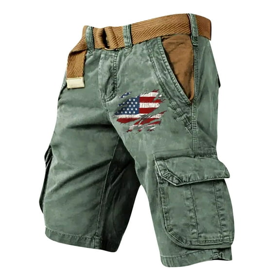 ADSSDQ Men's Cargo Shorts American Flag Short Pants Pariotic Multi-Pocket Short Outdoor Shorts with Zipper for Men Green 2XL