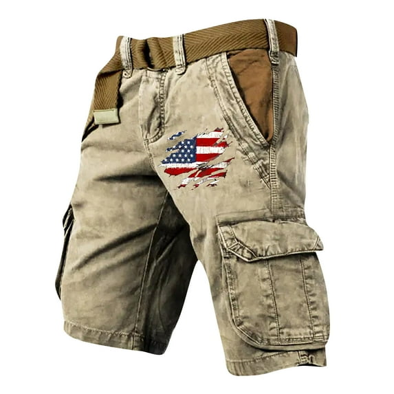 ADSSDQ Men's Cargo Shorts American Flag Short Pants Pariotic Multi-Pocket Short Outdoor Shorts with Zipper for Men Khaki 4XL