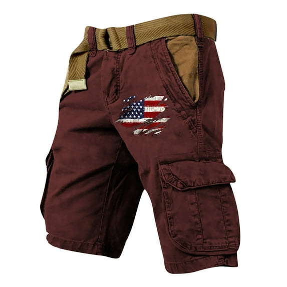 ADSSDQ Men's Cargo Shorts American Flag Short Pants Pariotic Multi-Pocket Short Outdoor Shorts with Zipper for Men Wine XL