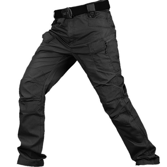 ADSSDQ Men's Cargo Work Hiking Tactical Pants,Multi-Pocket,with Carabiner,Water Resistant,Lightweight Ripstop Outdoor Pants Black S