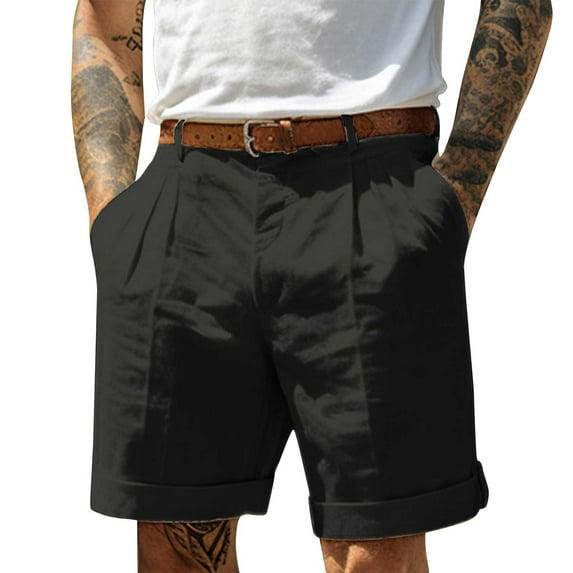 ADSSDQ Men's Casual Chino Shorts Pleated Front Short Casual Lightweight Summer Golf Shorts Mens Pants Black M