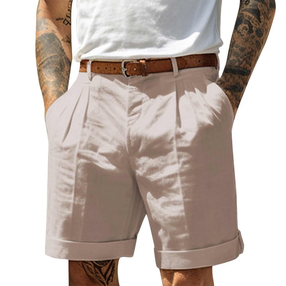 ADSSDQ Men's Casual Chino Shorts Pleated Front Short Casual Lightweight Summer Golf Shorts Mens Pants Khaki L
