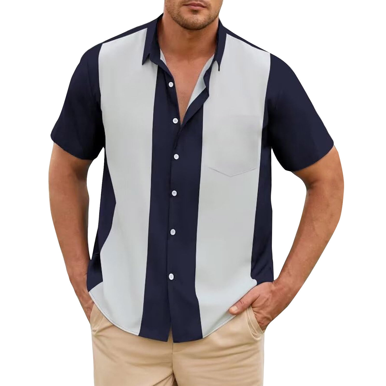 ADSSDQ Men's Classic Striped Short Sleeve Button Down Shirt Lightweight ...