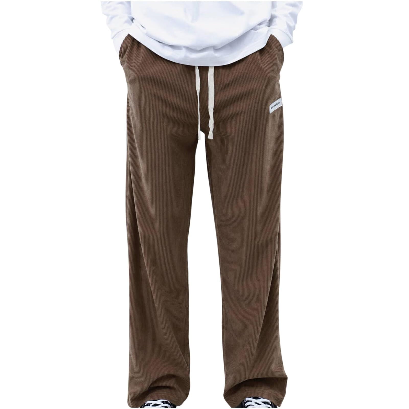 Men's Corduroy Pants - Elastic Waist, Stretch Comfort, Straight Leg Casual & Business Trousers