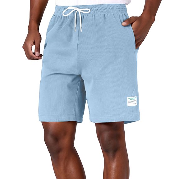 ADSSDQ Men's Corduroy Shorts Casual Drawstring Elastic Waist Lightweight Summer Beach Shorts with Pockets Sky Blue L