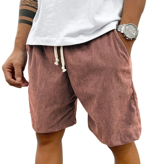 ADSSDQ Men's Corduroy Shorts with Pockets, Men's Shorts Big and Tall,Casual Summer Drawstring Elastic Waist Short Red M