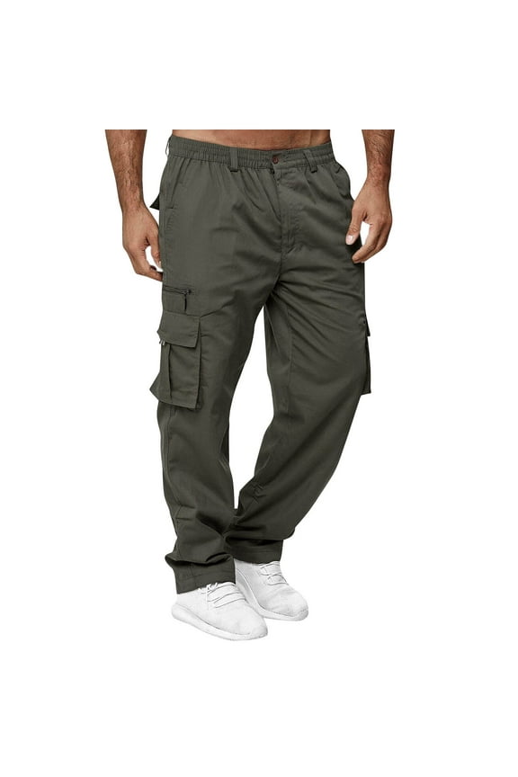Men's Elastic Waist Cargo Pants,Casual Loose Fit Lightweight Workwear Pull On Pants Athletic Hiking Joggers with Multi-Pockets Army Green XL