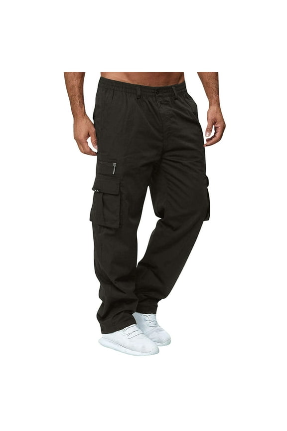 Men's Casual Cargo Pants Drawstring Stretch Outdoor Joggers Elastic Waist Straight Pants Sweatpants with Pockets Black 4XL
