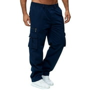 ADSSDQ Men's Elastic Waist Cargo Pants,Casual Loose Fit Lightweight Workwear Pull On Pants Athletic Hiking Joggers with Multi-Pockets Navy XL