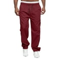 thumbnail image 1 of ADSSDQ Men's Elastic Waist Cargo Pants,Casual Loose Fit Lightweight Workwear Pull On Pants Athletic Hiking Joggers with Multi-Pockets Wine XL, 1 of 5
