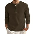 thumbnail image 1 of ADSSDQ Men's Henley Shirts Long Sleeve Basic Waffle Knitted Pullover T-Shirt Crewneck Lightweight Sweater with 4-Button Dark Green L, 1 of 4