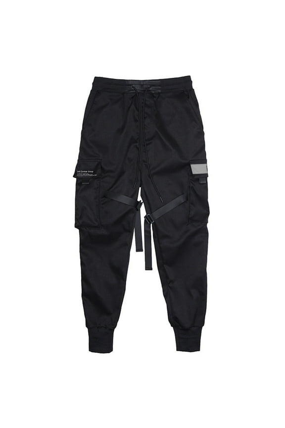 Men Techwear Matte Black Jogger Pants Relaxed Fit Streetwear Pants with Multiple Pockets Black XL