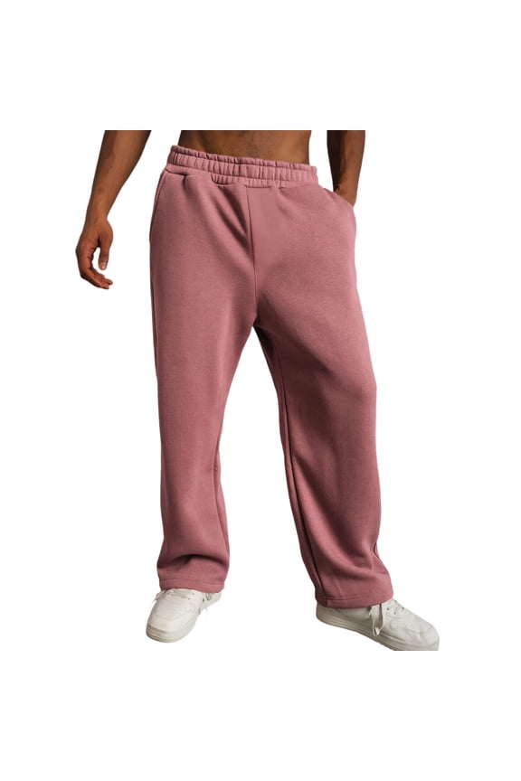 Men's Joggers Sweatpants Open Bottom Straight Leg Casual Loose Fit Running Athletic Jersey Pants with Pockets Pink XL