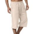 thumbnail image 1 of ADSSDQ Men's Long Linen Shorts Casual Summer Beach Below Knee Length Pocketed 3/4 Drawstring Capri Pant with Pockets Khaki XL, 1 of 4