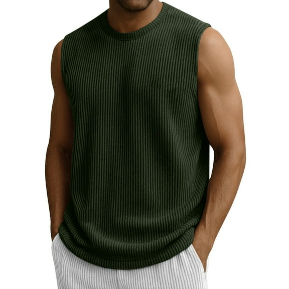ADSSDQ Men's Ribbed Knit Tank Tops, Casual Sleeveless Tank Shirts Summer Classic Beach T-Shirts Breathable Muscle Tee Army Green L