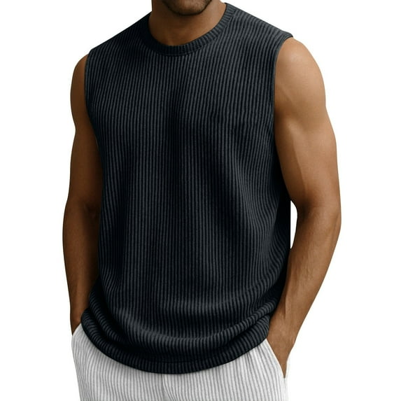 ADSSDQ Men's Ribbed Knit Tank Tops, Casual Sleeveless Tank Shirts Summer Classic Beach T-Shirts Breathable Muscle Tee Dark Gray L