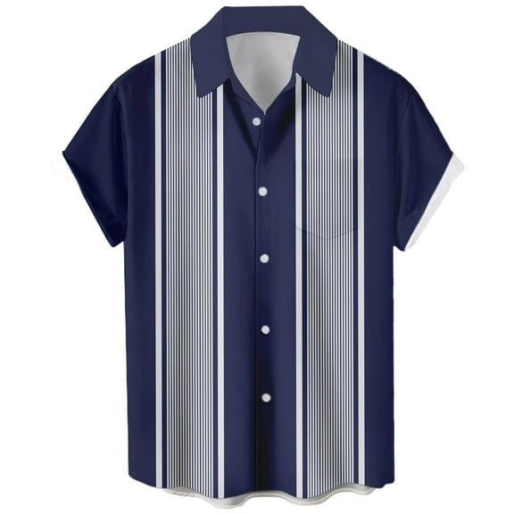 ADSSDQ Men's Shirts Short Sleeve Casual Shirts Button Down Shirt for Men Beach Summer Hawaiian Printed Shirt Dark Blue XL