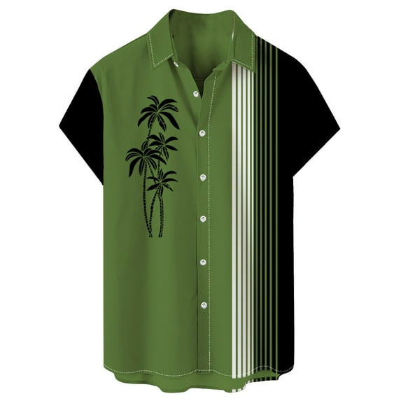 ADSSDQ Men's Short Sleeve Button Up Hawaiian Shirt 1950s Vintage Bowling Shirts Casual Summer Cuban Vacation Beach Shirts Army Green 5XL