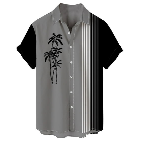 ADSSDQ Men's Short Sleeve Button Up Hawaiian Shirt 1950s Vintage Bowling Shirts Casual Summer Cuban Vacation Beach Shirts Gray M