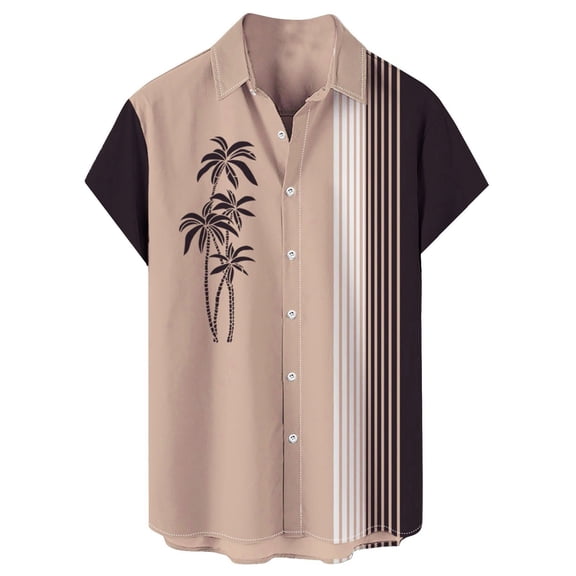 ADSSDQ Men's Short Sleeve Button Up Hawaiian Shirt 1950s Vintage Bowling Shirts Casual Summer Cuban Vacation Beach Shirts Khaki 5XL