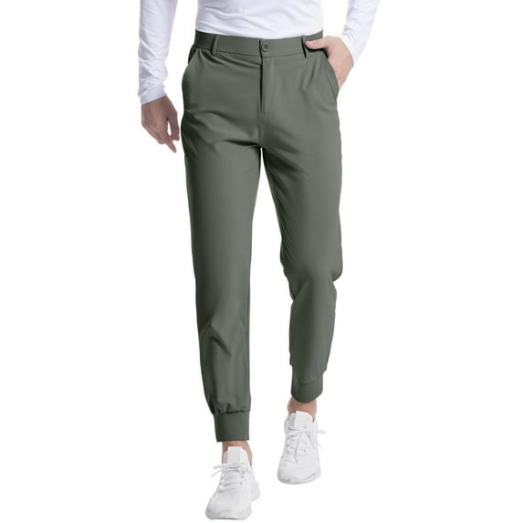 ADSSDQ Men's Stretch Golf Joggers Pants with Belt Loops Slim Fit Tapered Casual Business Travel Dress Work Sweatpants with Pockets Army Green XL