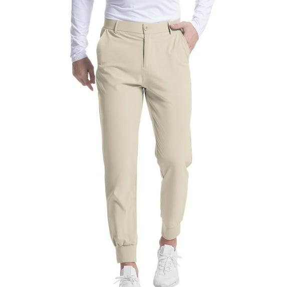ADSSDQ Men's Stretch Golf Joggers Pants with Belt Loops Slim Fit Tapered Casual Business Travel Dress Work Sweatpants with Pockets Beige M