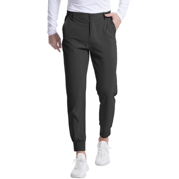 ADSSDQ Men's Stretch Golf Joggers Pants with Belt Loops Slim Fit Tapered Casual Business Travel Dress Work Sweatpants with Pockets Black L