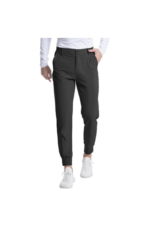 Men's Stretch Golf Joggers Pants with Belt Loops Slim Fit Tapered Casual Business Travel Dress Work Sweatpants with Pockets Black L