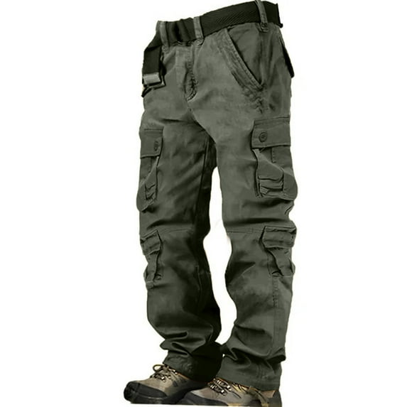 ADSSDQ Men's Tactical Cargo Pants, Military Pants Cotton Casual Work Hiking Pants with 8 Pockets Green 2XL