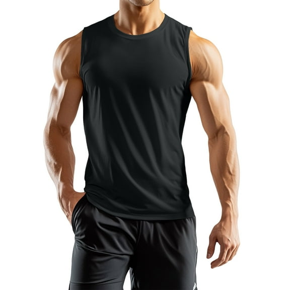 ADSSDQ Men's Tank Top Cut Off Cotton Muscle Workout Gym Shirts Moisture Wicking Lightweight Summer Casual Sleeveless Shirts Black L