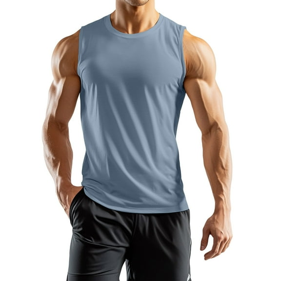 ADSSDQ Men's Tank Top Cut Off Cotton Muscle Workout Gym Shirts Moisture Wicking Lightweight Summer Casual Sleeveless Shirts Blue M