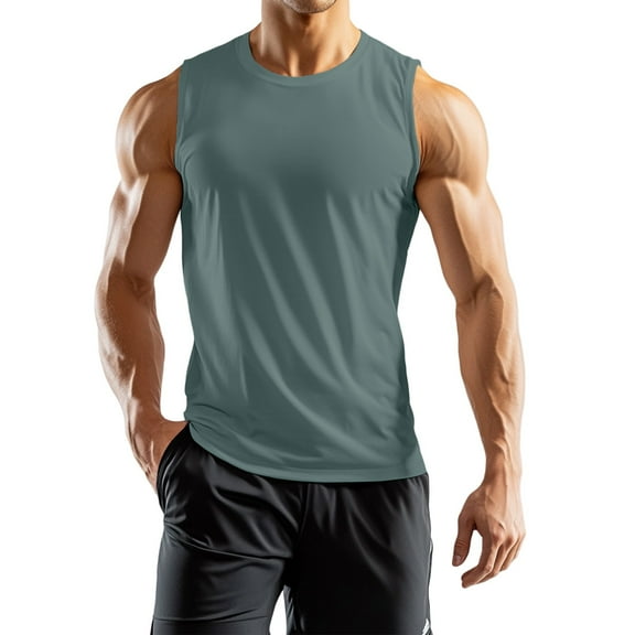 ADSSDQ Men's Tank Top Cut Off Cotton Muscle Workout Gym Shirts Moisture Wicking Lightweight Summer Casual Sleeveless Shirts Gray 2XL