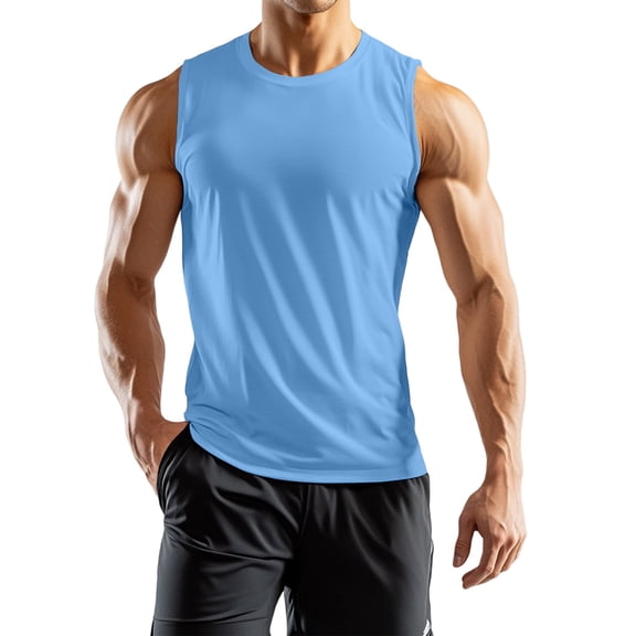 ADSSDQ Men's Tank Top Cut Off Cotton Muscle Workout Gym Shirts Moisture Wicking Lightweight Summer Casual Sleeveless Shirts Sky Blue M